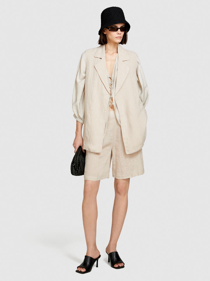 100% linen bermudas - women's shorts - Beige | Sisley image number 1